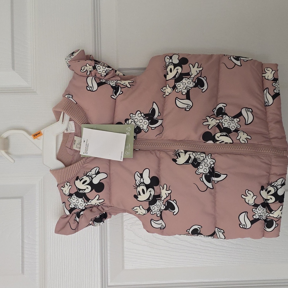 NWT H&M DISNEY Minnie Mouse Light Pink Puffer Vest 18 Months Baby Girl